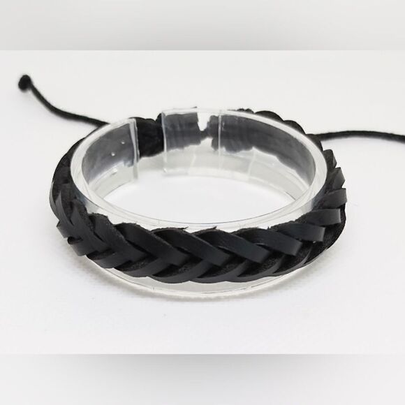 Men's leather bracelet braided black new e16 - Picture 1 of 1